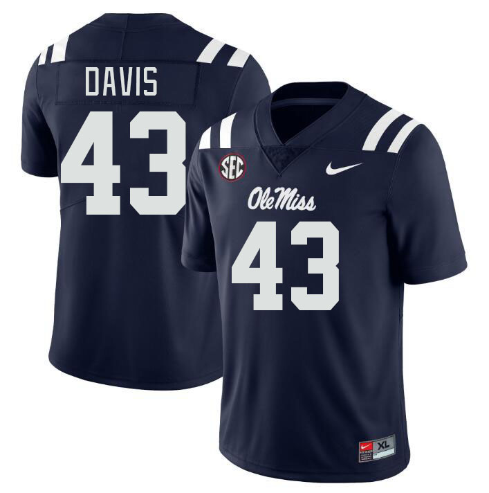 Men #43 Dylan Davis Ole Miss Rebels College Football Jerseys Stitched-Navy